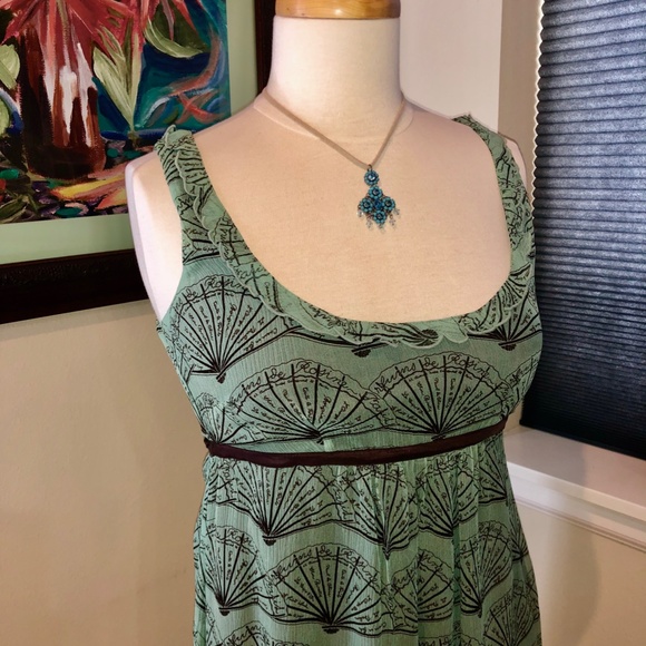 Moth Anthropologie Silk Fan Print Aqua & Brown Mini Dress size 6 / New w Tag - Picture 6 of 10